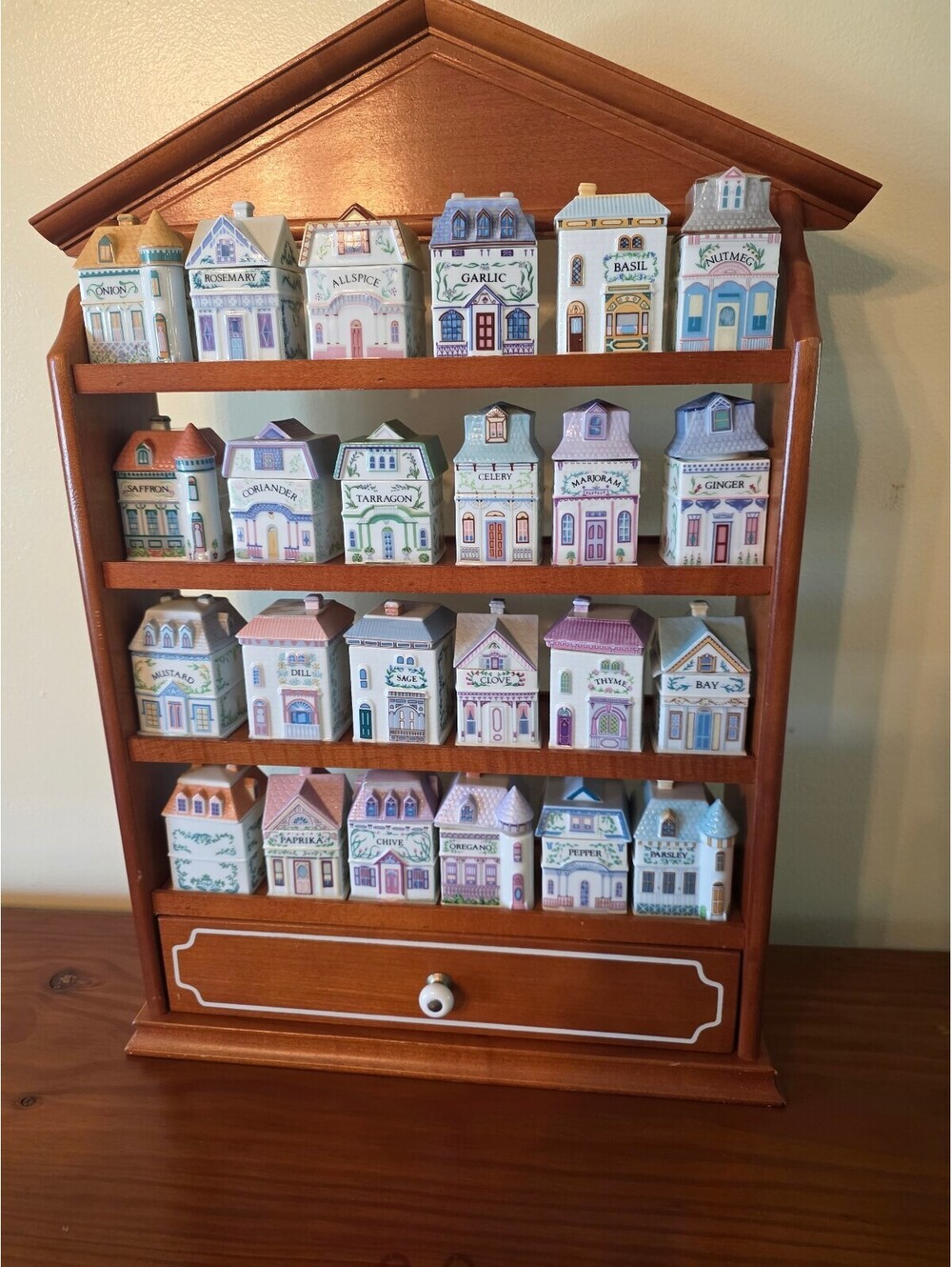 Lenox The Spice Village Fine Porcelain Collectible Spice Jars with Wooden Shelf